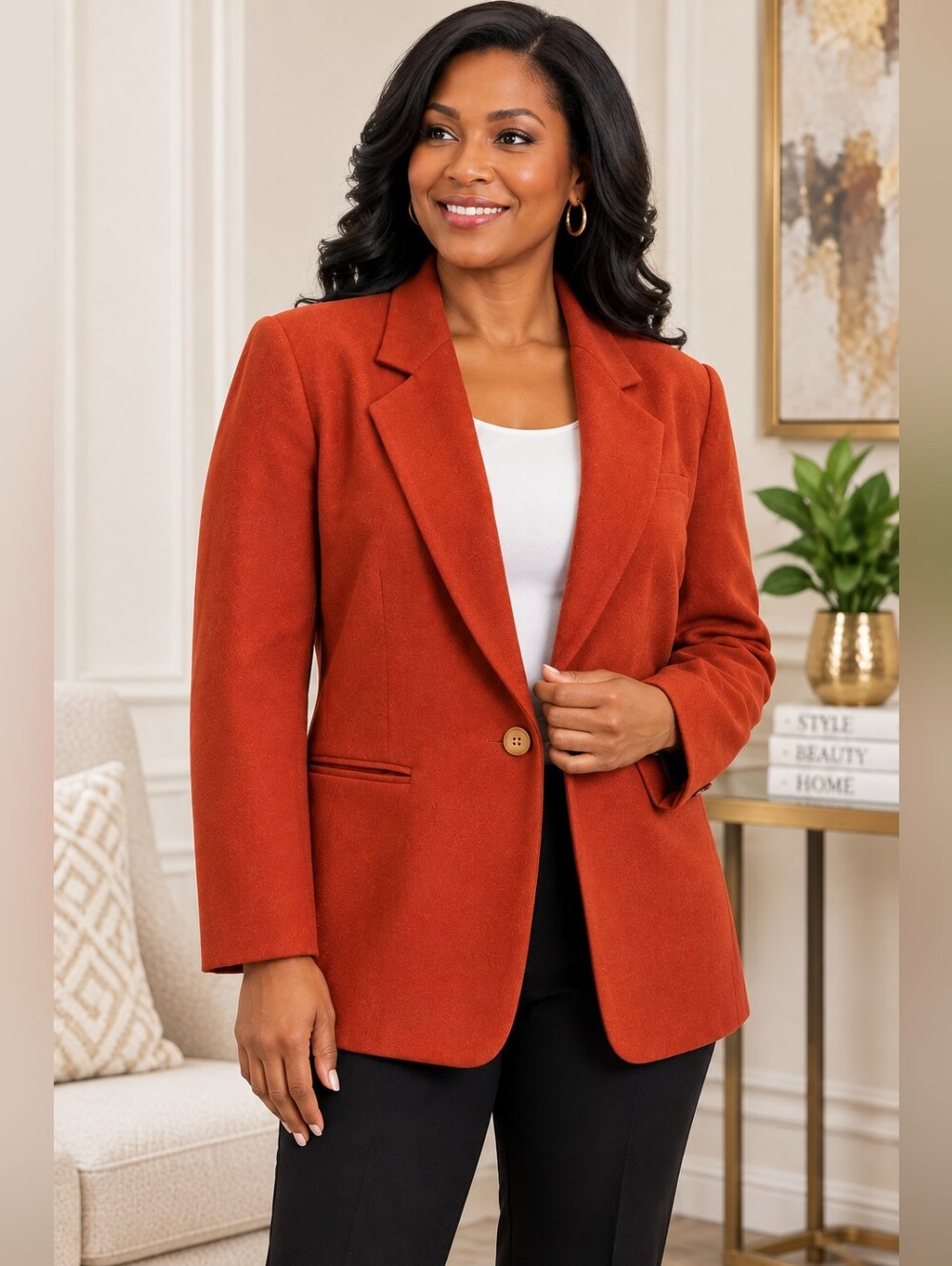 Sag Harbor Size 14 Burnt Orange 100% Pure Wool Blazer Jacket